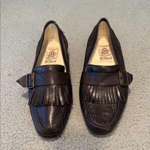 S. Maria Handmade Italian Leather Loafers Fringe Buckle Brown Size 9